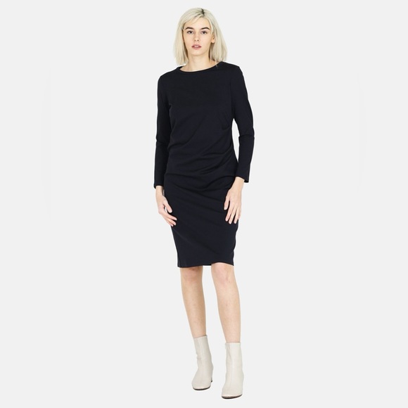 Weekend Max Mara Black Jersey Ruched 7/8 Sleeve Knee Length Sheath Dress EUC M - Picture 1 of 12